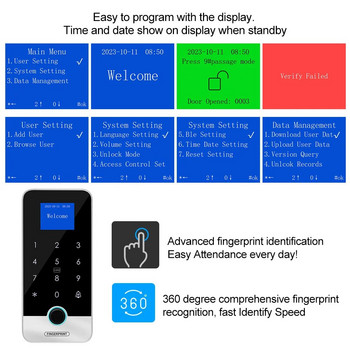 Водоустойчив Bluetooth Tuya APP Контролер за достъп с пръстови отпечатъци Самостоятелна RFID клавиатура Сензорна клавиатура 13.56MHz Система за отваряне на врати