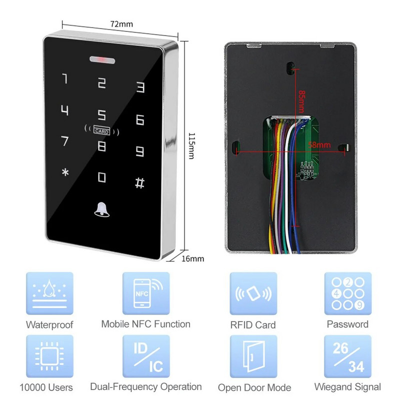 NFC Backlight Touch Dual Frequency 125KHz + 13,56MHz RFID Access Control Keypad Κλείδωμα ανοιχτήρι πόρτας Έξοδος WG IP68 Αδιάβροχο