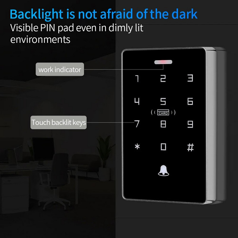 Eraldiseisev RFID-kaardi juurdepääsukontrolli klahvistik 125Khz 13,56Mhz kahesagedusliku läheduskoodi kaardilugeja veekindel Wiegandi väljund