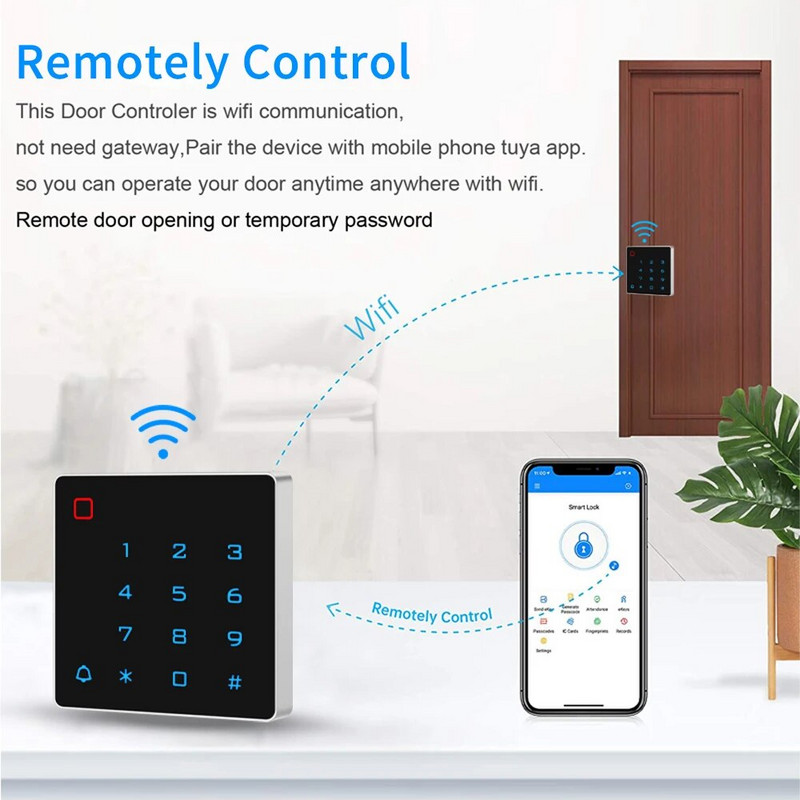 WIFI Tuya Smart App Door Access Control digitaalne integreeritud klaviatuur RFID 125Khz IP67 veekindel taustvalgustusega kaardilugeja Wiegandi sisend