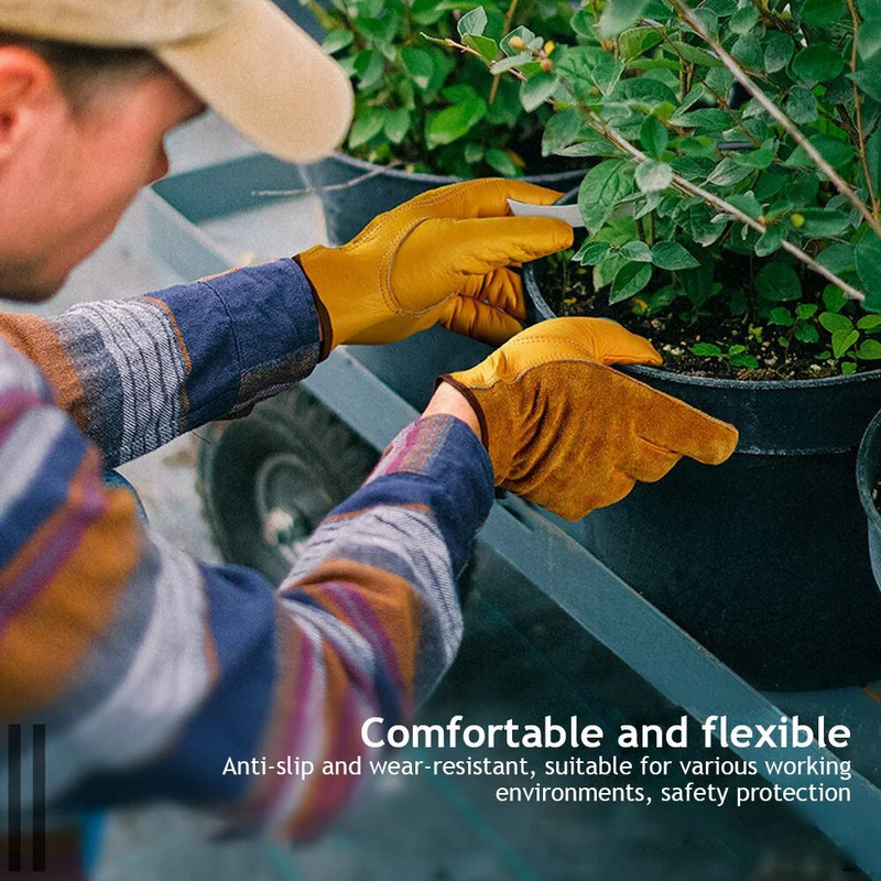 1 Ζεύγος Μαλακά Γάντια Ασφάλειας Εργασίας από δέρμα αγελάδας Συγκόλληση Κυνήγι Οδήγηση Αγρόκτημα Κήπος Ασφάλεια Προστασία Ασφάλεια Εργαζομένων Μηχανικός Γάντια