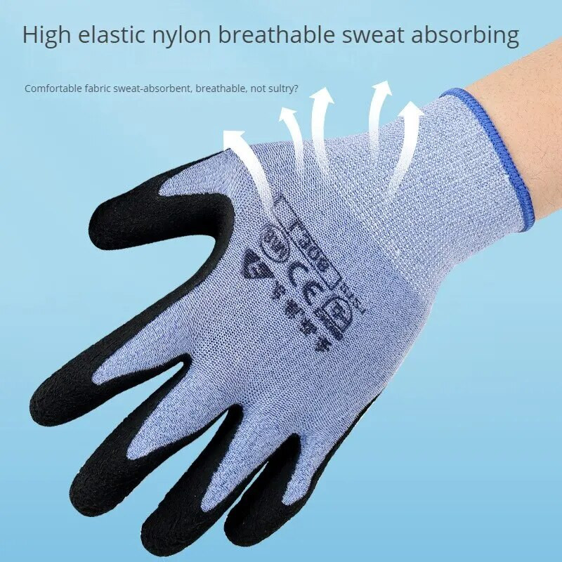 Nodilumizturīgi sabiezināti darba aizsardzības darba pretslīdes elpojoši neilona putu lateksa darba apdrošināšanas cimdi