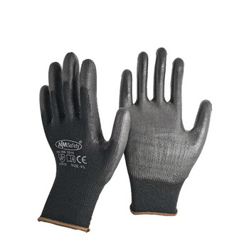 12 чифта полиуретанови палмови ръкавици с черно найлоново покритие за строителни строителни промишлени защитни работни ръкавици