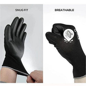 12 ζεύγη Μαύρα Γάντια Φοίνικας Πολυουρεθάνης Επικαλυμμένα με Νάιλον Για Οικοδόμους Γάντια Ασφαλείας Βιομηχανικής Προστασίας Εργασίας Κατασκευές