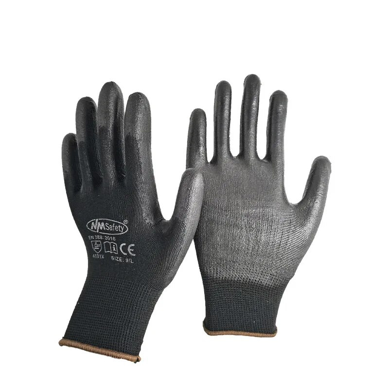 12 ζεύγη Μαύρα Γάντια Φοίνικας Πολυουρεθάνης Επικαλυμμένα με Νάιλον Για Οικοδόμους Γάντια Ασφαλείας Βιομηχανικής Προστασίας Εργασίας Κατασκευές