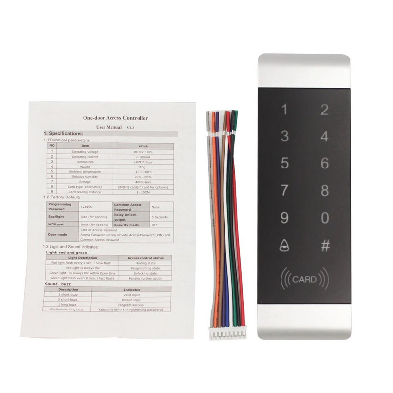 RFID 125khz savrupa skārientastatūra fona apgaismojuma piekļuves kontrole šaura izmēra durvju rāmis 1000 lietotāja piekļuves kontrolieris Wiegand 26
