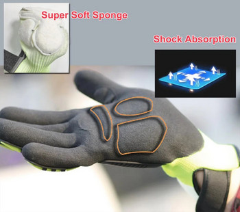 Εγκεκριμένο CE A6 Αντικραδασμική Μηχανική Ασφάλεια Γάντια εργασίας Καλύτερη λαβή Προστατευτικό γάντι παλάμης αμμώδους νιτριλίου