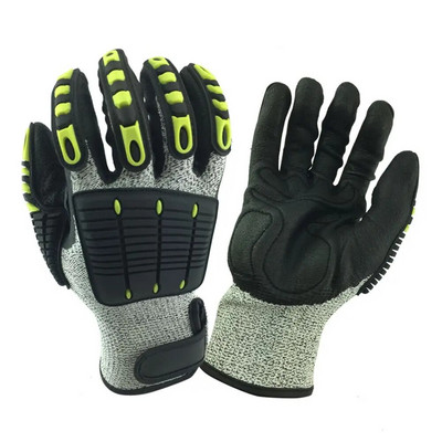 Εγκεκριμένο CE A6 Αντικραδασμική Μηχανική Ασφάλεια Γάντια εργασίας Καλύτερη λαβή Προστατευτικό γάντι παλάμης αμμώδους νιτριλίου