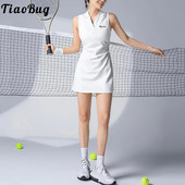 Rochie de tenis la modă de vară pentru femei, decupată în spate, ocazională, de culoare solidă, fără mâneci, cu decolteu în V, pentru sport, golf, badminton, ping-pong