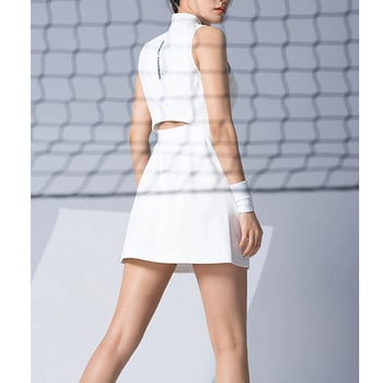 Καλοκαιρινό γυναικείο φόρεμα τένις μονόχρωμο μονόχρωμο αμάνικο φορέματα με λαιμόκοψη για αθλητικό γκολφ μπάντμιντον πινγκ πονγκ