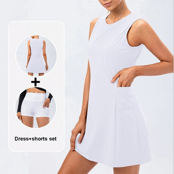 Γυναικεία αμάνικη φούστα τένις Φούστα γκολφ, αθλητικό φόρεμα με τσέπες Σορτς Quick Dry Fitness Φόρεμα τένις Κοντό 2 τμχ Σετ Ρούχα
