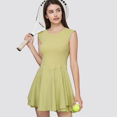 Tennis Dress Sleeveless Curved Waist Dress Badminton Clothing for Fitness Double Layer Bottom Lotus Leaf Skirt Golf Wear Women