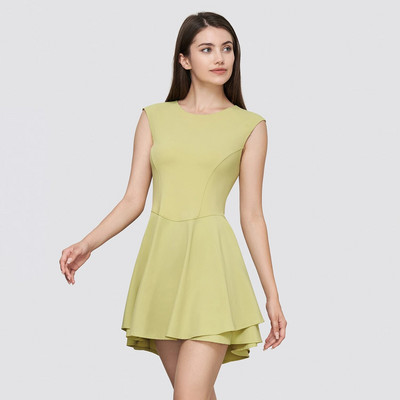 Rochie de tenis Rochie fără mâneci cu talie curbată Îmbrăcăminte de badminton pentru fitness Fusta cu frunze de lotus, cu strat dublu, îmbrăcăminte de golf Femei
