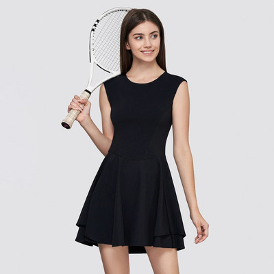 Rochie de tenis Rochie fără mâneci cu talie curbată Îmbrăcăminte de badminton pentru fitness Fusta cu frunze de lotus, cu strat dublu, îmbrăcăminte de golf Femei