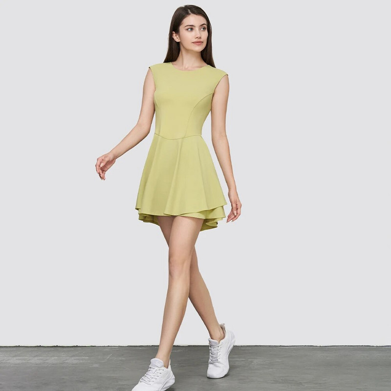 Φόρεμα τένις Αμάνικο Φόρεμα με καμπύλη μέση Ρούχα μπάντμιντον για γυμναστική Γυναικεία φούστα γκολφ με διπλό στρώμα Lotus