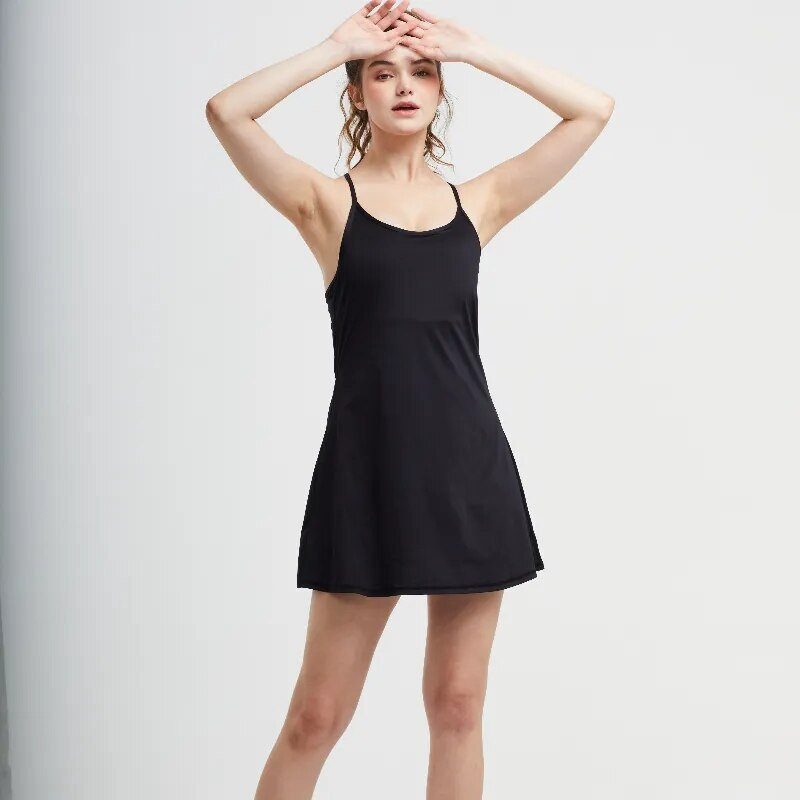 Moteriškos greitai džiūstančios, kvėpuojančios teniso suknelės Jogos Drabužiai Fitnesas Laisvalaikio sporto golfo badmintono bėgimo suknelė su įklotais