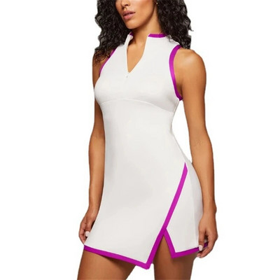 Clash Color Γυναικείο φόρεμα τένις γιόγκα αμάνικο φόρεμα προπόνησης που αναπνέει γρήγορα