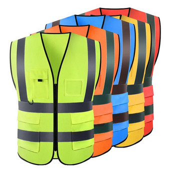 Светлоотразителна предпазна жилетка Яркоцветна жилетка с много джобове Железопътна въглищна миньорска униформа Дишаща светлоотразителна жилетка