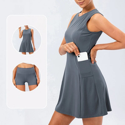 Rochie tenis femei cu pantaloni scurți separati fuste sport golf fără mâneci Set cu buzunare Antrenament alergare fitness badminton feminin