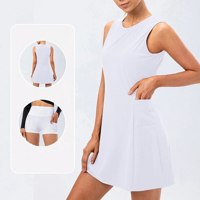 Rochie tenis femei cu pantaloni scurți separati fuste sport golf fără mâneci Set cu buzunare Antrenament alergare fitness badminton feminin
