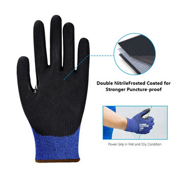 Andanda 1Pair Level 5 Anti-cut Gloves,Cut Resistant C NBR Sandy Finish Glove (διπλή εμβάπτιση) με γάντια εργασίας ενίσχυσης αντίχειρα