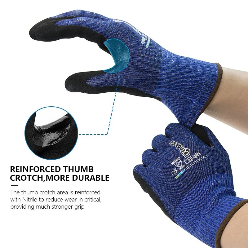 Andanda 1Pair Level 5 Anti-cut Gloves,Cut Resistant C NBR Sandy Finish Glove (διπλή εμβάπτιση) με γάντια εργασίας ενίσχυσης αντίχειρα