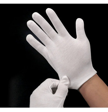 1 чифта нови пълни пръсти Мъже Жени Етикет Бели памучни ръкавици Сервитьори/Шофьори/Бижута/Работнически ръкавици Ръкавици за абсорбиране на потта