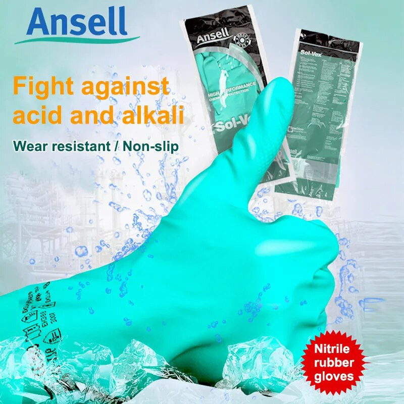 Γάντια εργασίας Ansell Chemical Resist Γάντια εργασίας Nitrile Rubber Acid and Alkali Resistant Waterproof Anti-Slid Gloves Industrial Laboratory