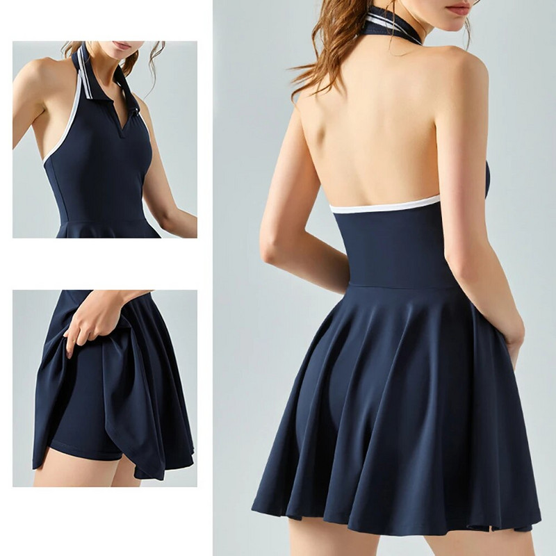 Tenniskleit Golfirõivad Naiste komplektid Ohutuspüksid Päitsed Kaelus Kontrast rev Spordikleit Jõusaal Jooga Tennisseelikud naistele