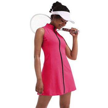 CUGOAO 2бр. Моден костюм за тенис с къси панталони за жени Комплект голф рокли без ръкави с цип Спортно облекло за фитнес на открито
