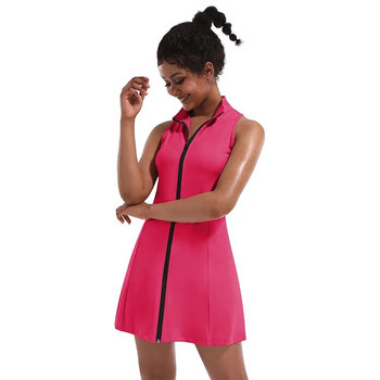 CUGOAO 2бр. Моден костюм за тенис с къси панталони за жени Комплект голф рокли без ръкави с цип Спортно облекло за фитнес на открито