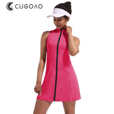CUGOAO 2pcs Fashion Tennis Dress suit with Shorts for Women Sleeveless Zipper Golf Dresses Set Outdoor Fitness Sportswear