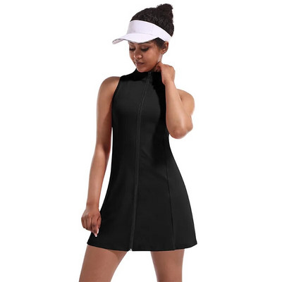 CUGOAO 2 buc costum rochie de tenis la modă cu pantaloni scurți pentru femei, fără mâneci, cu fermoar, rochii de golf, set de îmbrăcăminte sportivă pentru fitness în aer liber