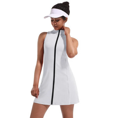 CUGOAO 2 buc costum rochie de tenis la modă cu pantaloni scurți pentru femei, fără mâneci, cu fermoar, rochii de golf, set de îmbrăcăminte sportivă pentru fitness în aer liber