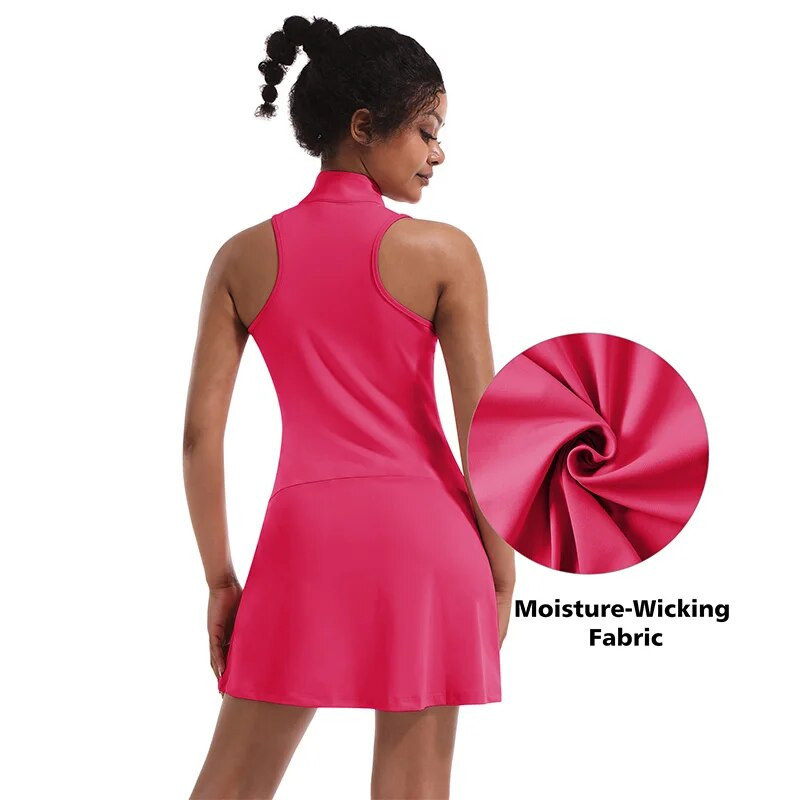 CUGOAO 2tk Moodne tenniseülikond lühikeste pükstega naistele Varrukateta tõmblukuga golfikleidide komplekt Outdoor Fitness Spordirõivad