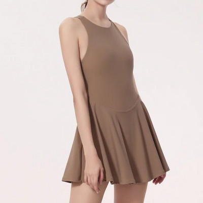 Rochie de tenis de vară pentru femei, culoare solidă, super elastică, sexy, pentru spate, rochie de gimnastică, haine scurte, respirabile, pentru antrenament.