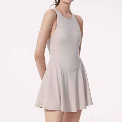Rochie de tenis de vară pentru femei, culoare solidă, super elastică, sexy, pentru spate, rochie de gimnastică, haine scurte, respirabile, pentru antrenament.