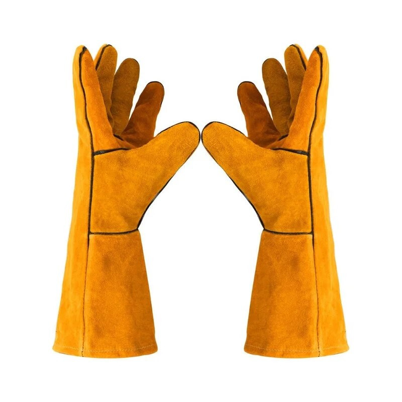 Lehmanahast kindad Nahk Lehm Kahekihilised keevitajad Keevitamine Kulumiskindel kõrge temperatuuriga soojusisolatsioon töökaitse kaitse