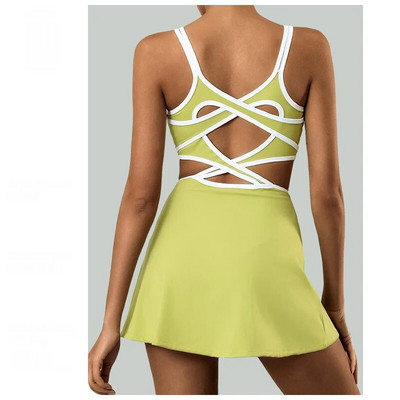 Tennisekleit lühikeste pükste ja rinnakatetega Naiste tantsuskorts Beauty Back Cross Põrutuskindel kiirkuivatav spordikleit Golfi sulgpalliülikonnad