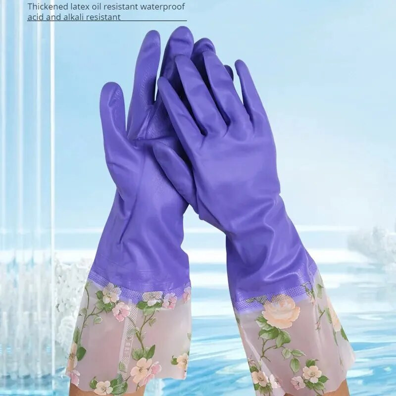 Mājsaimniecības cimdi ar flīsa oderējumu, biezināti ūdensizturīgi, eļļas izturīgi, neslīdoši mājsaimniecības virtuves vannas istabas tīrīšanas cimdi