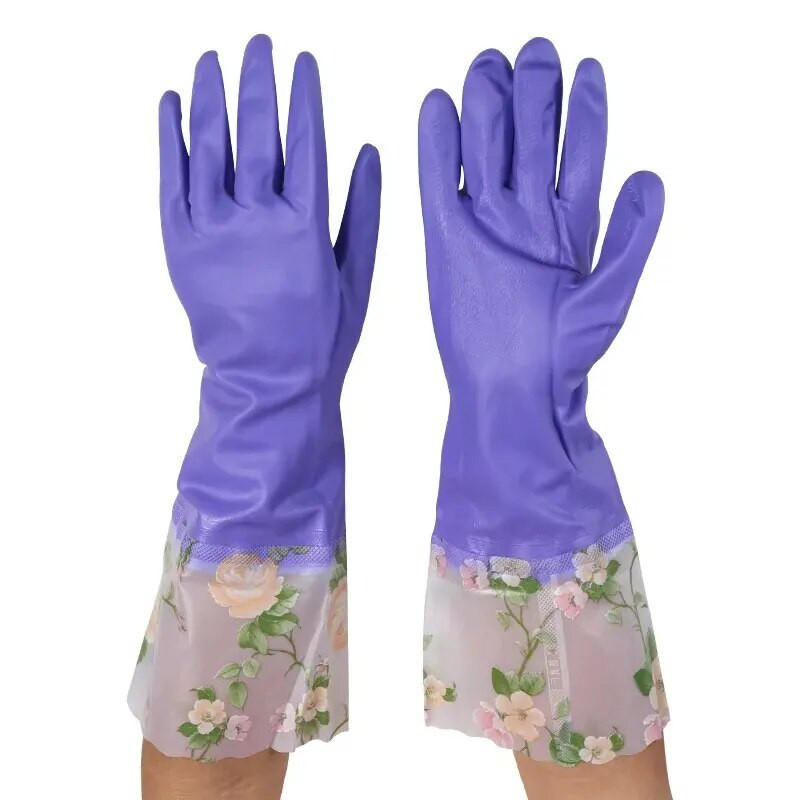 Mājsaimniecības cimdi ar flīsa oderējumu, biezināti ūdensizturīgi, eļļas izturīgi, neslīdoši mājsaimniecības virtuves vannas istabas tīrīšanas cimdi