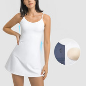 ABS LOLI moale, fără mâneci, autosutien, rochie de tenis pentru femei, fără spate, haine de antrenament, mini rochii leagăn dintr-o bucată