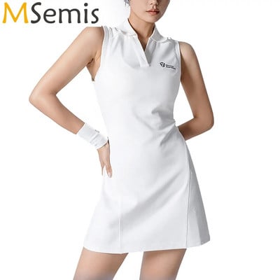 Womens Fashion Cutout Back Golf Tennis Dress Casual Solid Color Sleeveless Dresses Sports Fitness Badminton Athletic Dresses