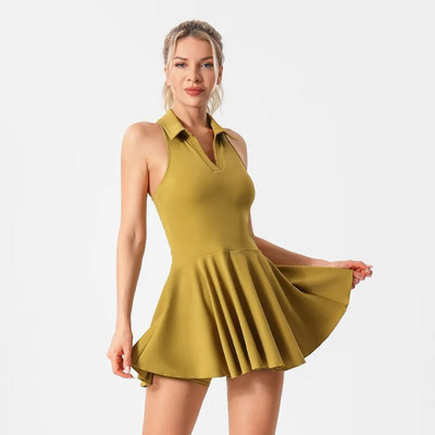 Rochie de tenis polo, cu plăcuțe pentru piept și pantaloni scurți, moale, înaltă elastică, pantaloni pantaloni de fitness, pentru controlul burticii, fuste de yoga, îmbrăcăminte de gimnastică, îmbrăcăminte de sport