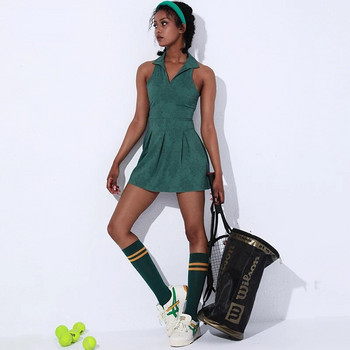 Облекло за тенис дамско спортно облекло Тенис пола Тренировъчен ансамбъл Фитнес Къса пола Женска рокля за голф Бадминтон Костюм Жилетка