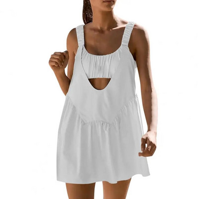 Fusta de tenis Rochie de sport de badminton cu uscare rapidă pentru femei, cu pernă pentru piept, haine de yoga dintr-o singură bucată, rochie de fitness, anti-scurgere