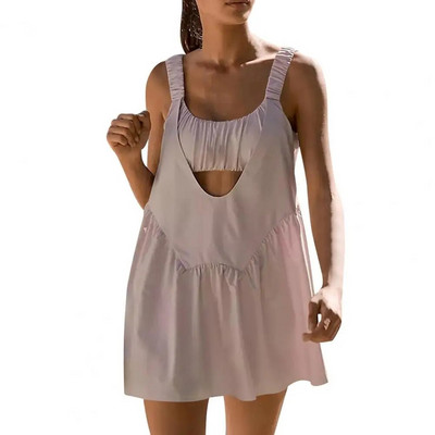 Fusta de tenis Rochie de sport de badminton cu uscare rapidă pentru femei, cu pernă pentru piept, haine de yoga dintr-o singură bucată, rochie de fitness, anti-scurgere