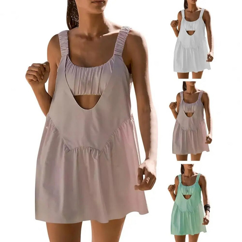 Naiste tenniseseelik, kiirelt kuivav sulgpallispordikleit rinnapatjaga ühes tükis joogariided fitnessi päikesekleit lekkevastane