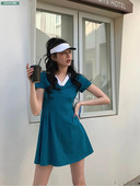 Mini rochie de tenis de epocă pentru femei Rochie de golf de badminton cu mâneci scurte de vară Tricouri de yoga cu decolteu în V Fustă cu pantaloni scurți interior