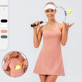Γυμνές φούστες τένις Yoga Elastic Quick Dry Sport Γυναικεία φούστα γκολφ +Σορτς Σετ Κορίτσια Φόρεμα τένις